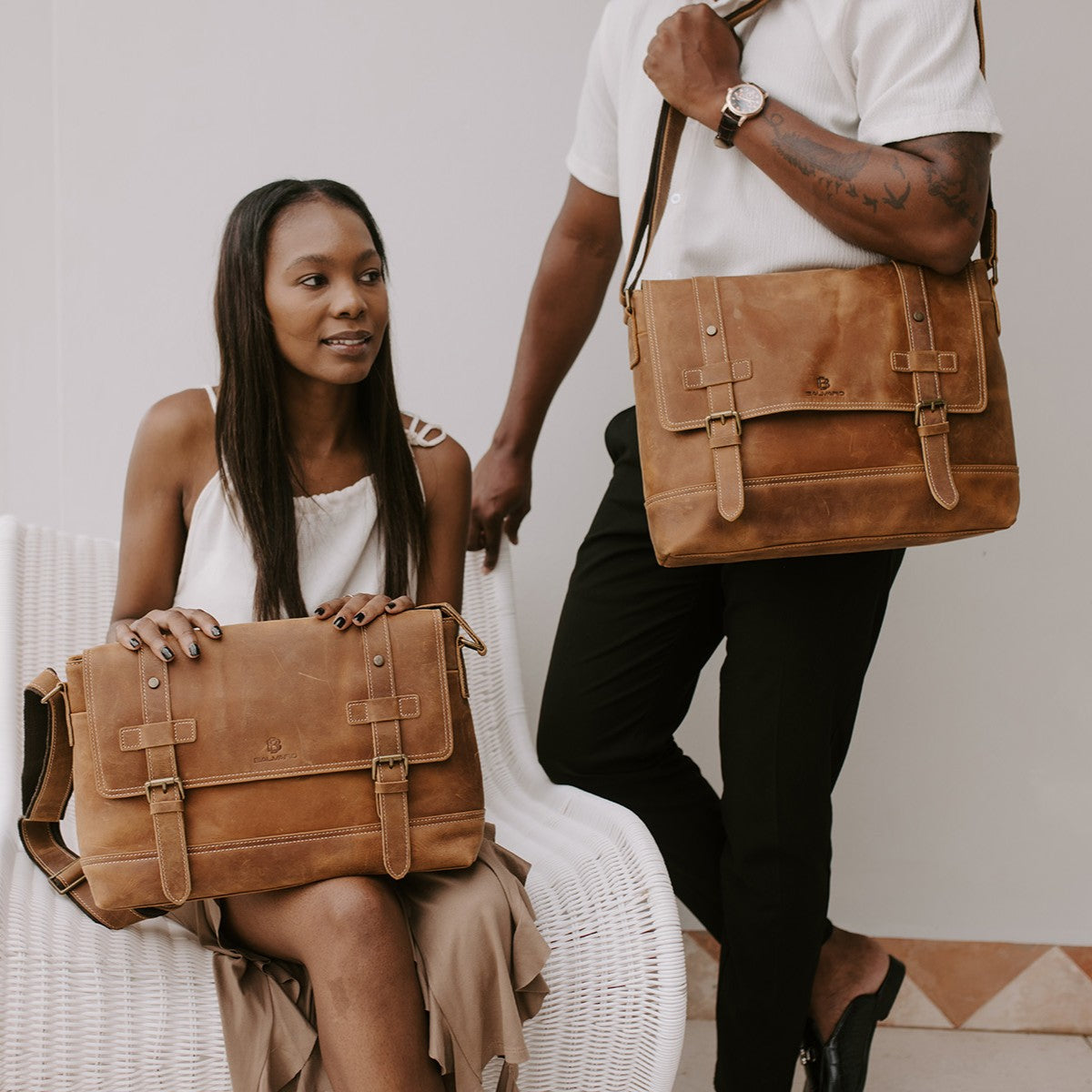 Vintage Leather Laptop Sling Bag