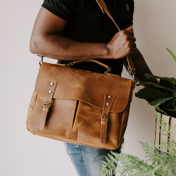 Balvaro Vintage Classic Leather Laptop Bag
