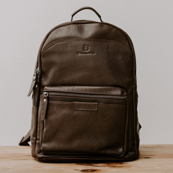 Balvaro Leather Laptop Backpack - Dark Brown