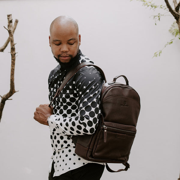 Balvaro Leather Laptop Backpack - Dark Brown