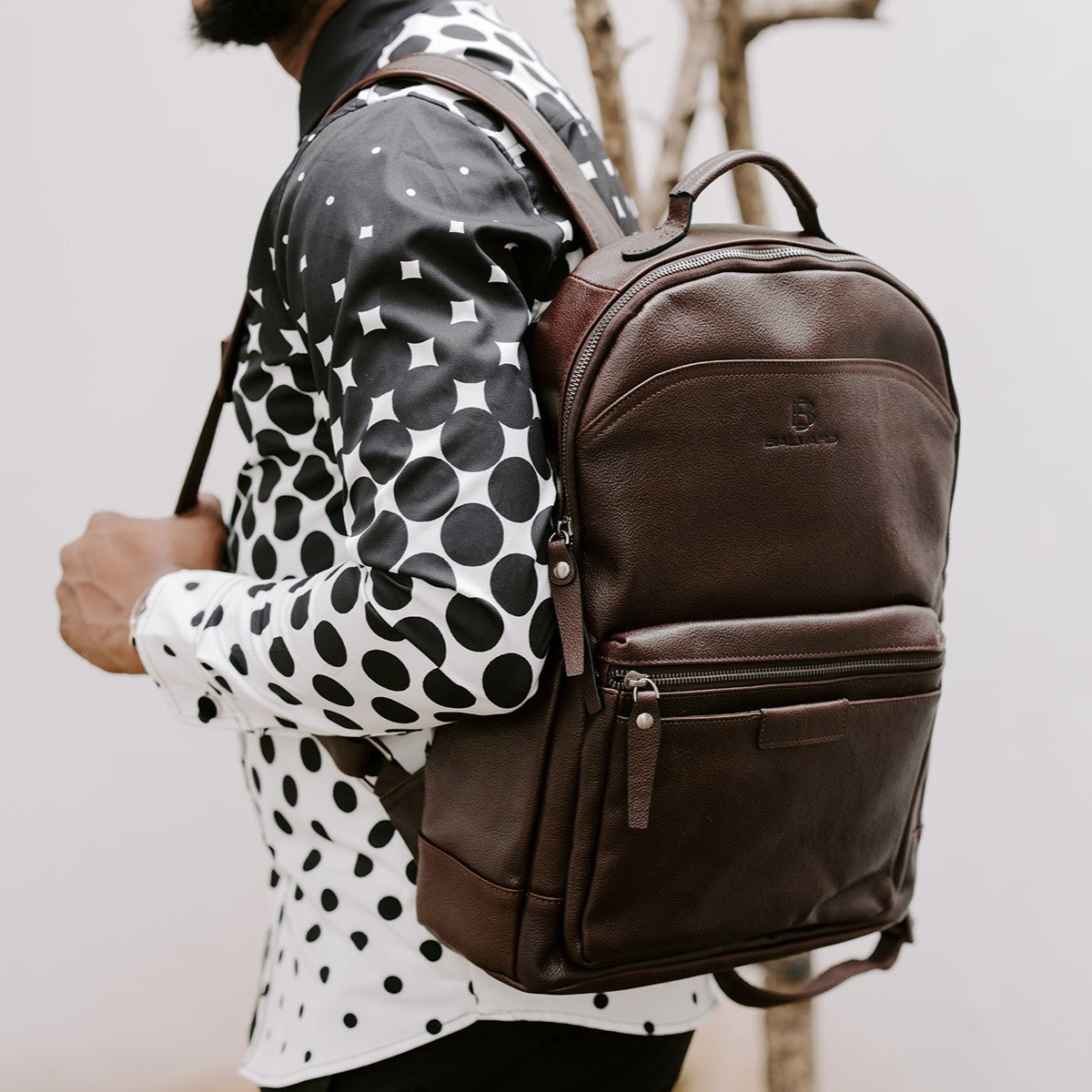 Balvaro Leather Laptop Backpack - Dark Brown