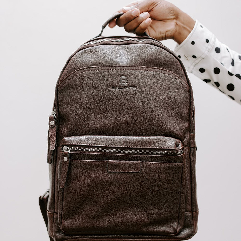 Balvaro Leather Laptop Backpack - Dark Brown