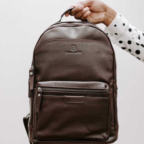 Balvaro Leather Laptop Backpack - Dark Brown