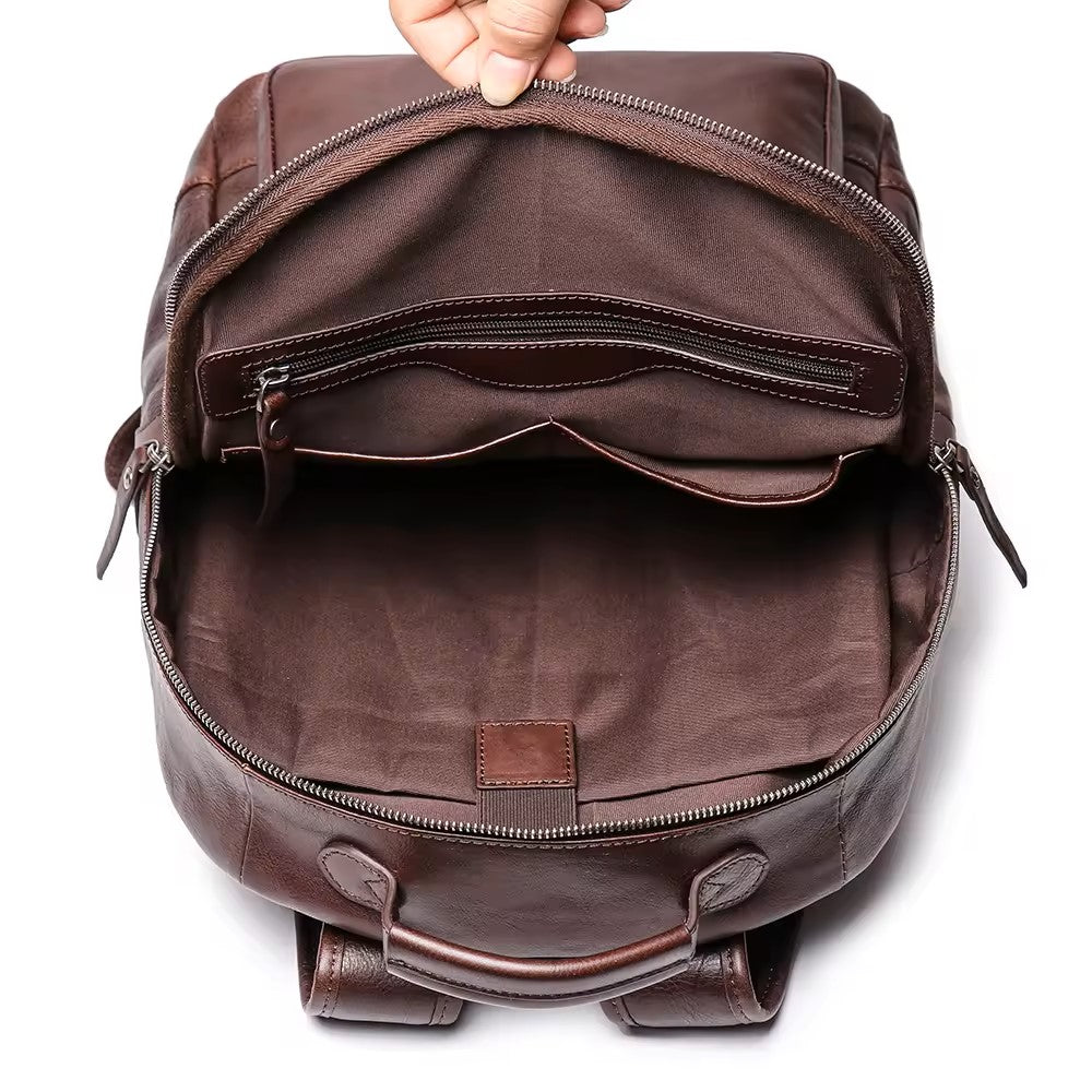 Balvaro Leather Laptop Backpack - Dark Brown