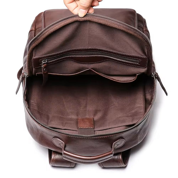 Balvaro Leather Laptop Backpack - Dark Brown