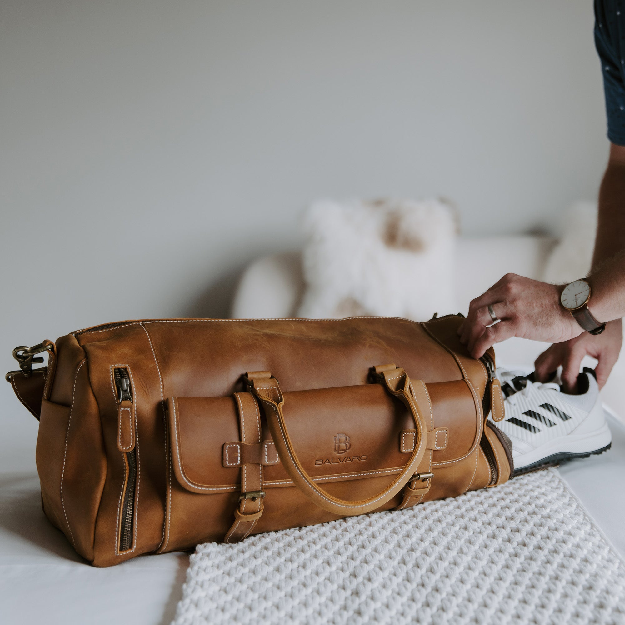 Balvaro Vintage Leather Weekender Travel Bag