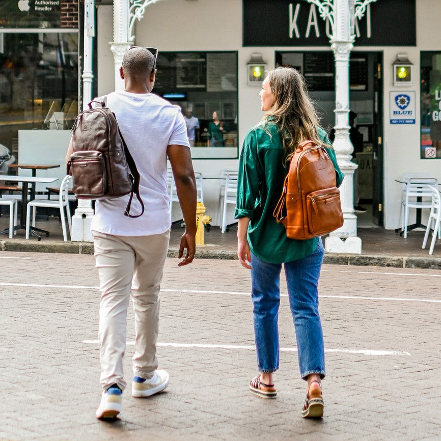 Balvaro Leather Laptop Backpack - Dark Brown